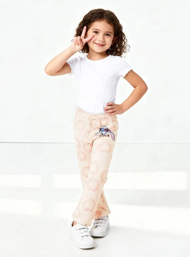 Stitch Print Wide Leg Joggers with Pockets